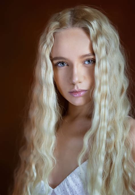 White Clothing Blonde Maria Popova Wavy Hair Simple Background