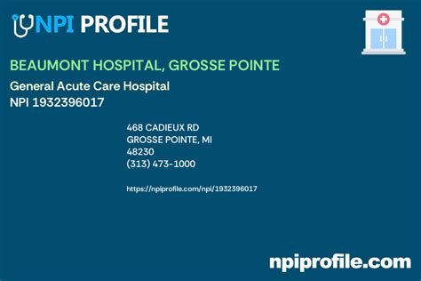 Corewell Health Beaumont Grosse Pointe Hospital Npi 1932396017