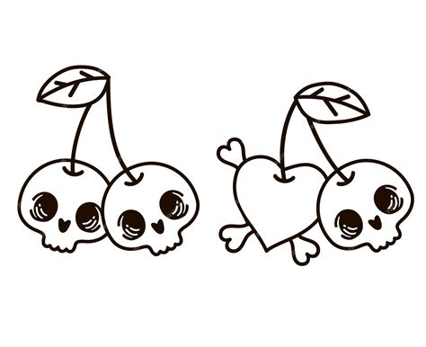 Premium Vector | Sweet cherry skull set tattoo sketch halloween flat