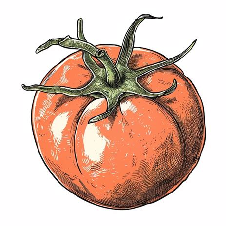 Un Dibujo De Un Tomate Con Un Dibujos De Tomate En él Vector Premium