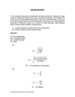 EJERCICIO EOQ SIN FALTANTE PDF