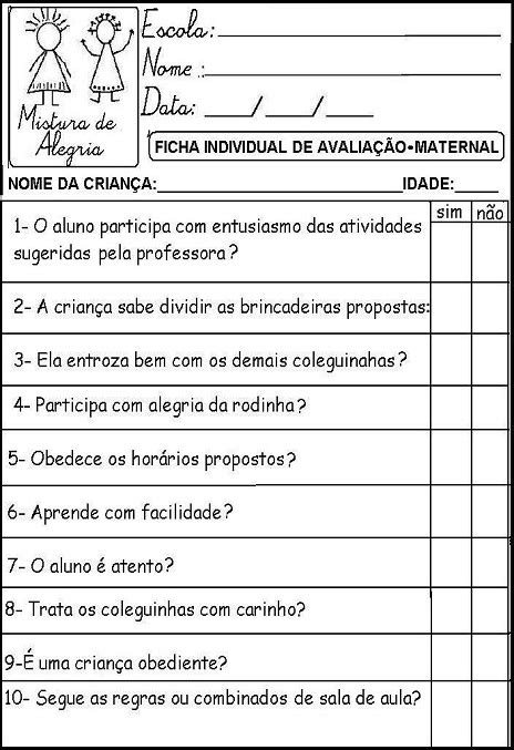 DIVERSOS MODELOS DE FICHAS INDIVIDUAIS PARA IMPRIMIR Mistura De Alegria