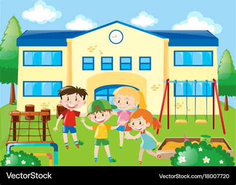 Four Students In The School Playground Royalty Free Vector