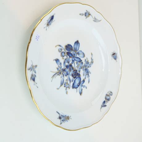 Meissen Vorspeisenteller Blaue Blume Mit Insekten Und Goldrand Jh