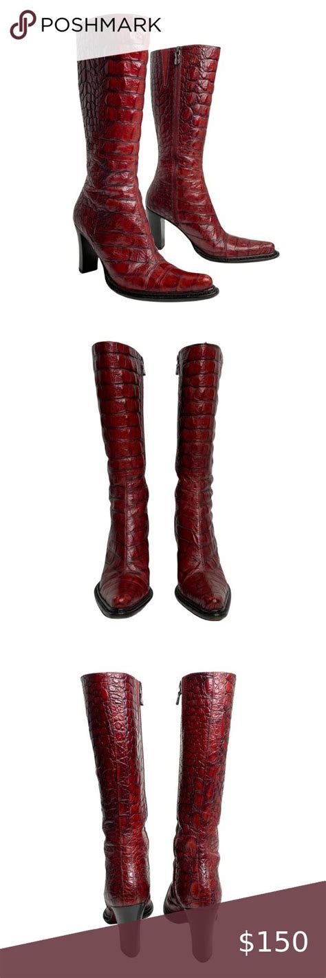 Donald J Pliner Vintage Goa Alligator Embossed Red Leather Boots Red