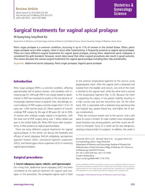 Pdf Surgical Treatments For Vaginal Apical Prolapse