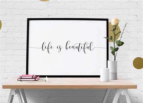 Life Is Beautiful Art Print Quote Poster Script Handwritten Typography