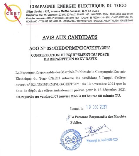 Avis Aux Candidats Aoo N Ded Prmp Dg Ceet Construction Et