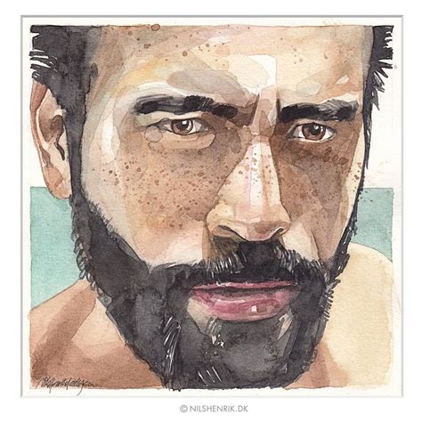 A Watercolor Painting Of A Man With A Beard