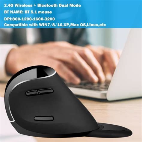 Souris Sans Fil Verticale Ergonomique Rechargeable 2 4g Rf Et Bluetooth 4 0 Connexion Sans Fil