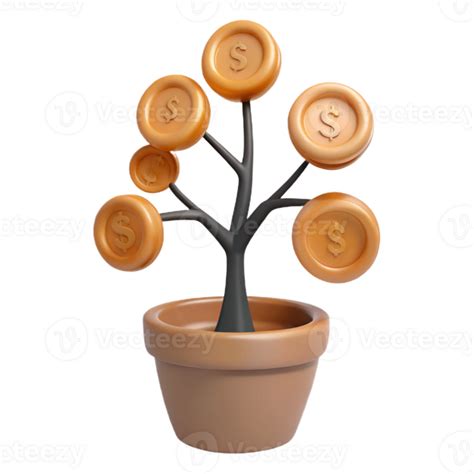 3D Render Of A Money Tree With Coins 51222141 PNG