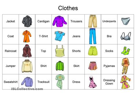 Different Types Of Clothes Worksheet