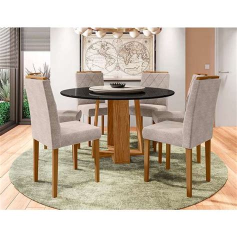 Conjunto De Mesa De Jantar Tampo Giratório E 6 Cadeiras Amanda