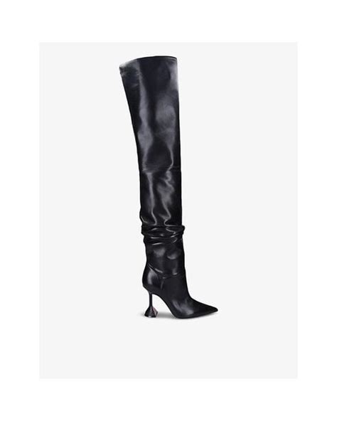 Amina Muaddi Olivia Leather Over The Knee Boots In Black Lyst