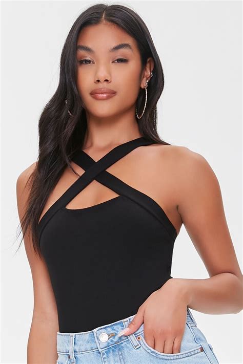 Forever 21 Crisscross Strap Bodysuit Black Forever21usa