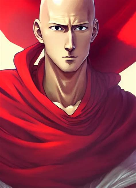 Handsome Saitama Half Body Shot Path Traced Red Stable Diffusion