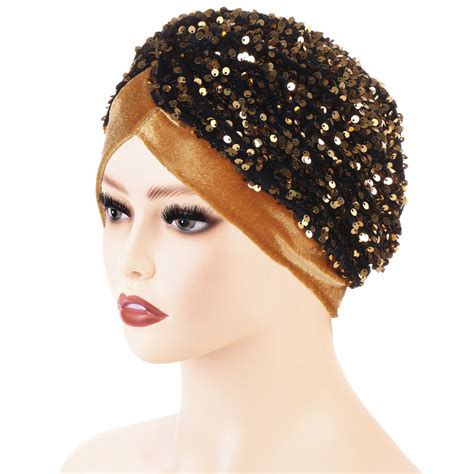 New Fashion Women Turban Breathable Shiny Women S Twist Velvet Sequins