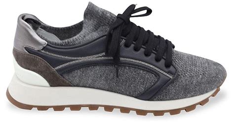 Brunello Cucinelli Monili Low Top Sneakers In Grey Leather Athletic