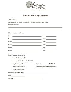 Xray Records And Release Form Baffinitydentalazbbcomb Fill And Sign