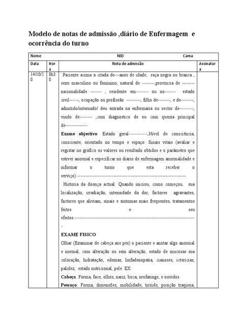 Modelo de Admissao Enfermar | PDF | Enfermagem | Hipertensão
