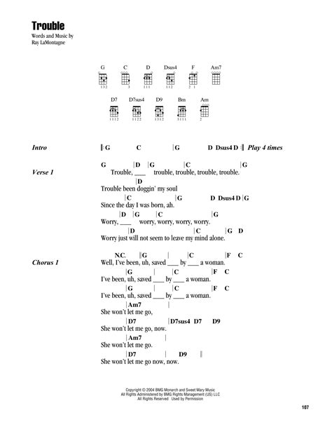 Trouble (Ukulele Chords/Lyrics) - Print Sheet Music Now