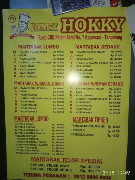 Carta Del Restaurante Martabak Hokky Tangerang Ruko The Modern Arcade