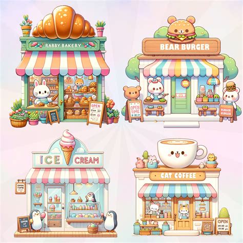 Cute Shop Clipart L Cute Animal Storefronts PNG Set - Etsy