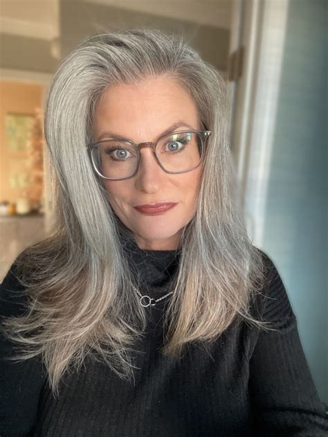 Medium Length Gray Hair Grey Hair And Glasses Grey Hair Inspiration Grey Hair Transformation