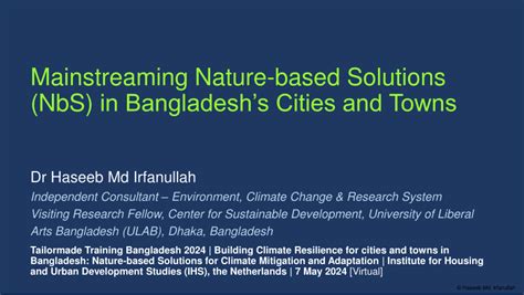 Pdf Mainstreaming Nature Based Solutions Nbs In Bangladeshs Cities