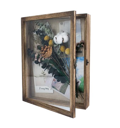 11x14 Shadow Box Frame Solid Wood Glass Door Display Case With Linen