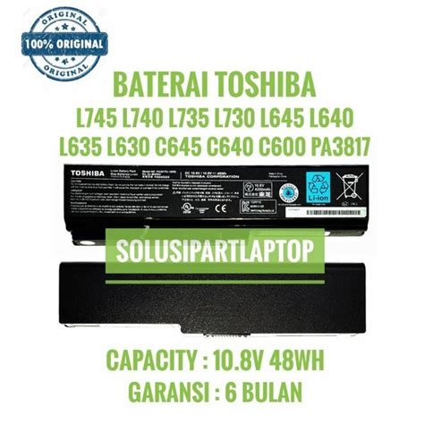 Jual Original Baterai Toshiba Satellite C C L L Pa U