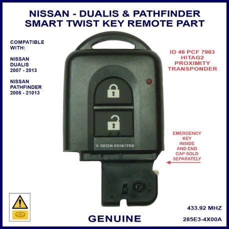 Nissan Dualis Pathfinder Button Smart Remote Twist Key E X A