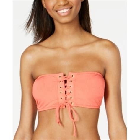 HULA HONEY NOVO FASHION USA LTD Swim Hula Honey Juniors Shimmer Rib Laceup Bandeau Bikini