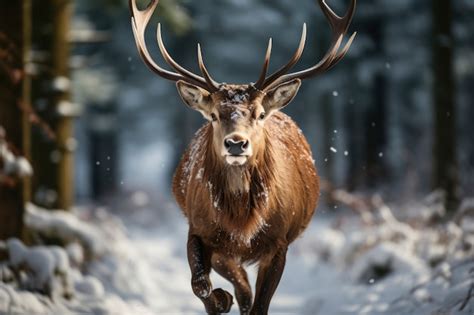 View Of Elk With Winter Nature Landscape AI Generated Image