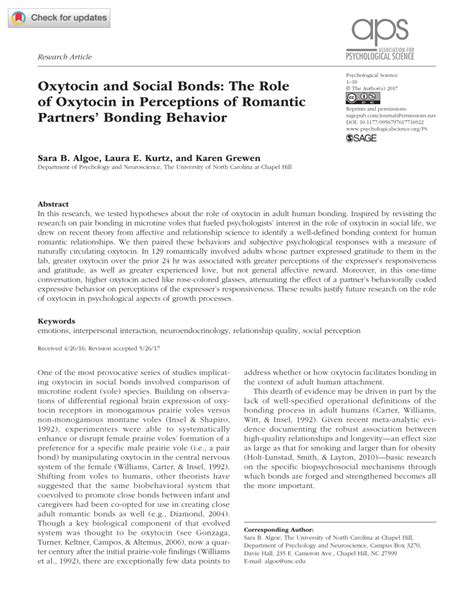 (PDF) Oxytocin and Social Bonds: The Role of Oxytocin in Perceptions of Romantic Partners ...