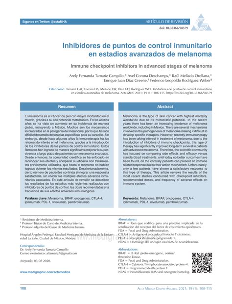 Pdf Inhibidores De Puntos De Control Inmunitario En Estadios