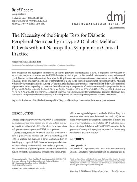 Pdf The Necessity Of The Simple Tests For Diabetic Peripheral Neuropathy In Type 2 Diabetes