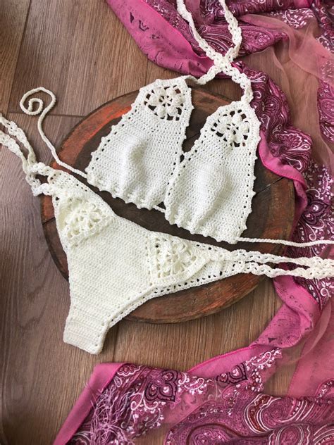 Honeymoon Swimsuit White Bikini Set Bride Bikini Crochet Bikini Thong Bikini High Cut Swimsuits