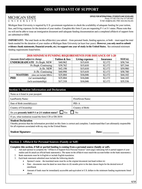 Fillable Online HSa OISS AFFIDAVIT OF SUPPORT MSU OISS Michigan