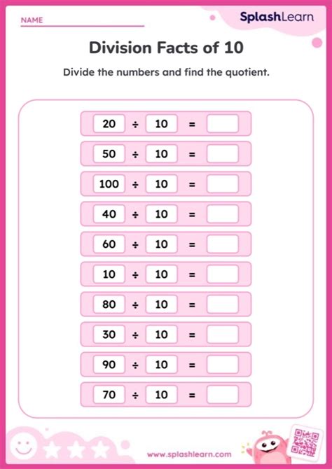 Division By 10 Within 100 Worksheet