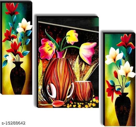 Set of 3 flower Wall Painting For Living Room Home Decorative Gift Item ...