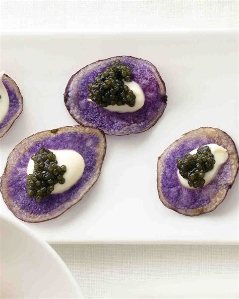 Purple Potato Chips with Creme Fraiche and Caviar Recipe