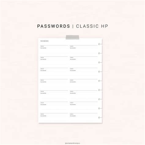 Printable Password Log Happy Planner Classic Password Keeper Password