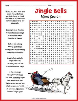 Jingle Bells Lyrics Christmas Wordsearch Fun By Puzzles To Print