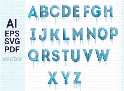 Snow Ice Alphabet Letters Print High Quality Cutting Andor Etsy