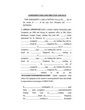 Fillable Online AGREEMENT FOR CONS TRUCTION AND RERA Goa Fax