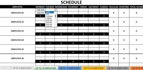 SCHEDULE TEMPLATE Excel up to 5, 10, 15, 20, 25, 30 Employees - Etsy