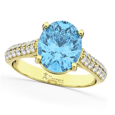 Oval Blue Topaz Diamond Engagement Ring K Yellow Gold Ct Ad