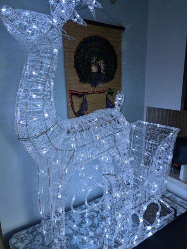 Large Acrylic Reindeer And Sleigh Light Up Outdoor Christmas Decoration