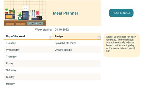 Weekly Meal Planner And Grocery List Template In Excel (Download.xlsx)